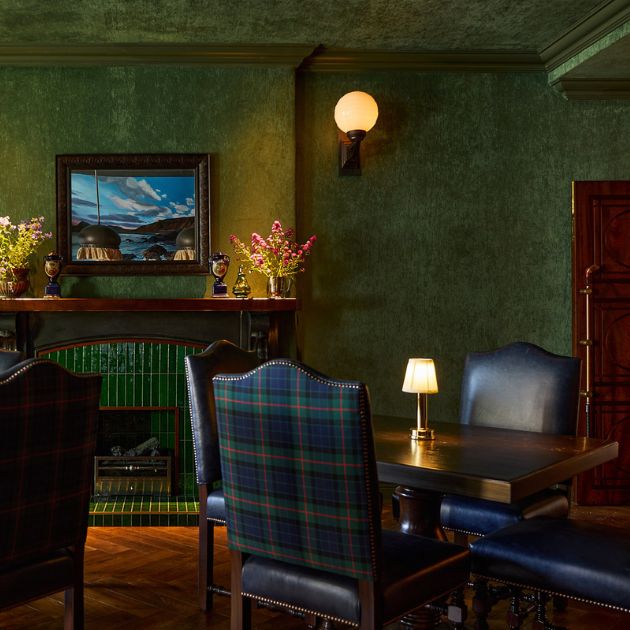 Portrush Adelphi Mobile Image 1 Portrush Adelphi Dining Tables upholstered with MOON bespoke tartan-inspired fabric
